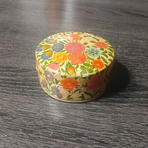 Vintage Floral Hand Painted Lacquered Paper Mache Trinket Box